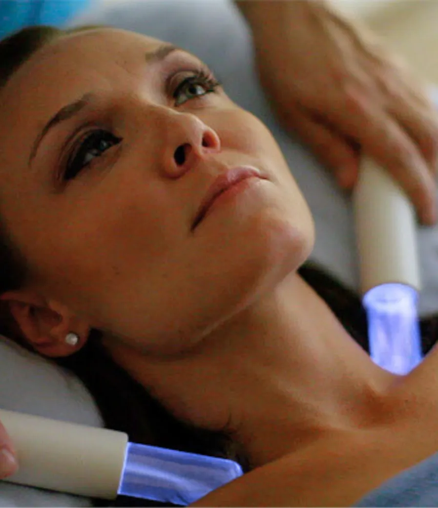 Patient receiving lymphatic enhancement technology therapy