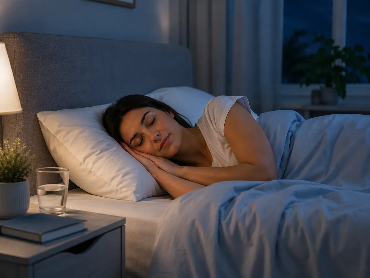 Person sleeping restfully at night